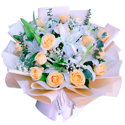西双版纳16朵香槟玫瑰2支百合，爱的温暖和幸福