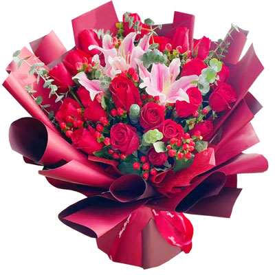 西双版纳22朵红玫瑰百合，爱的火焰