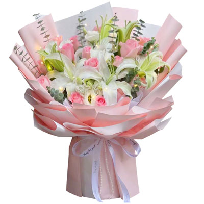 西双版纳16朵粉玫瑰百合，感情稳定坚固